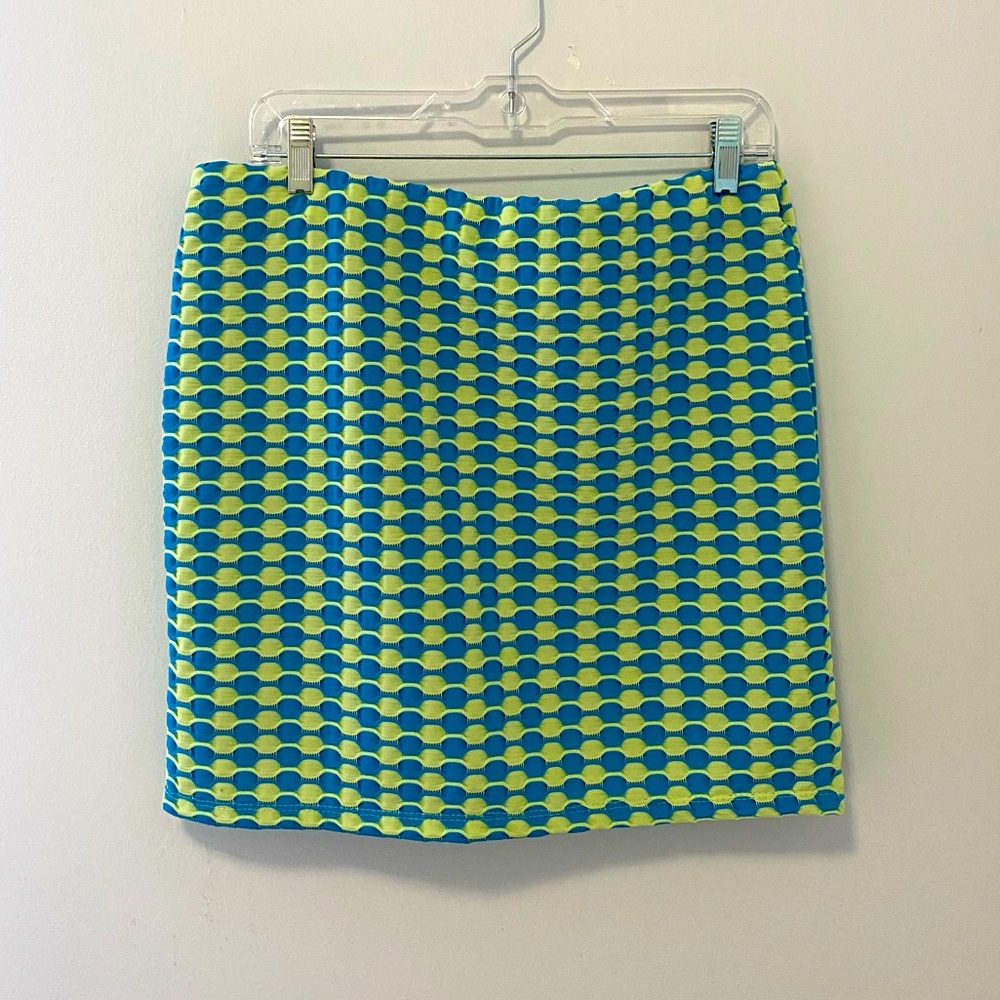 MANGO Light Teal & Green Bondage Mini Skirt NWOT